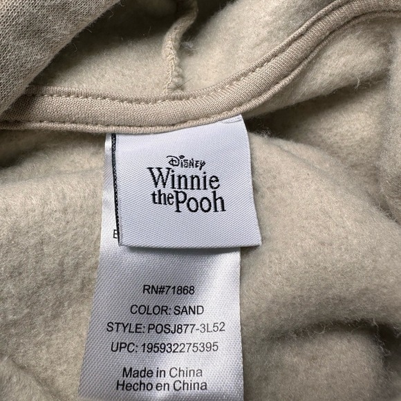 Disney Winnie the Pooh Hoodie Tan Crochet Patch Face Size Large - Picture 6 of 13